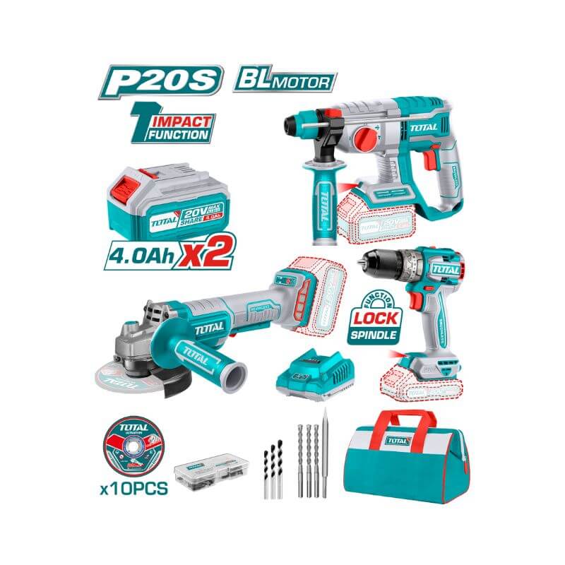 Total Tools Cordless 3Pcs Combo Impact, Grinder & Rotary (TOSLI240202)
