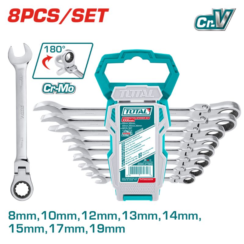 Total Tools 8Pcs Flexible Rachet Spanner Set (THT102RK586)
