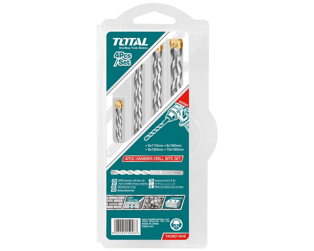 Total Tools 4PCS HAMMER DRILL BITS SET (TACSD1945)