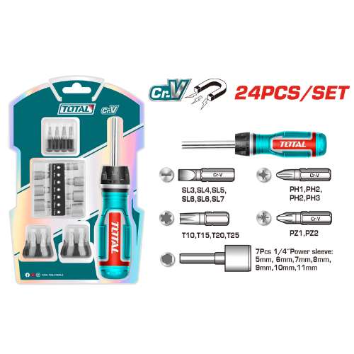 Total Tools 24 Pcs ratchet screwdriver set (TACSD30246)