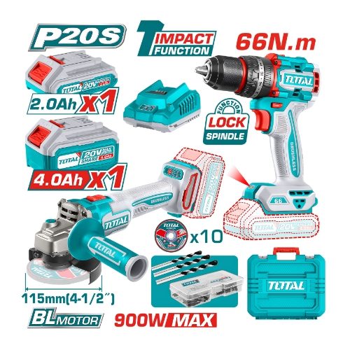 Total Tools 2Pcs CL Combo Kit Drill & Grinder (TCKLI20273)